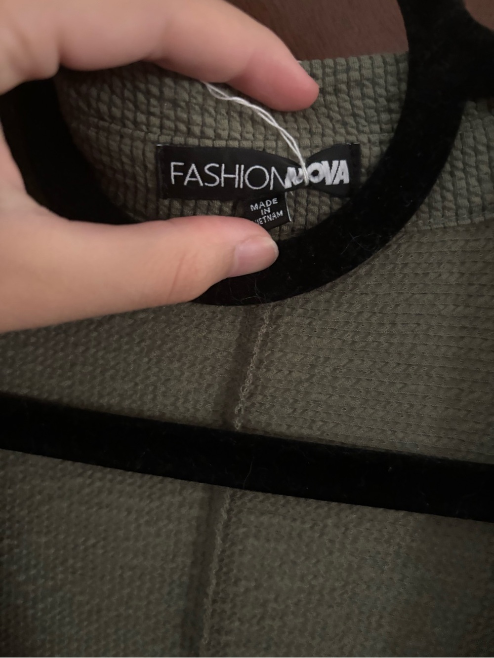 Fashion Nova Olive Textured Jacket with Black Trim